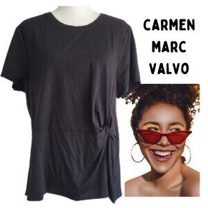 CARMEN MARC VALVO Black Rouched Stretch Pullover Top - Women's Plus Size 1X
